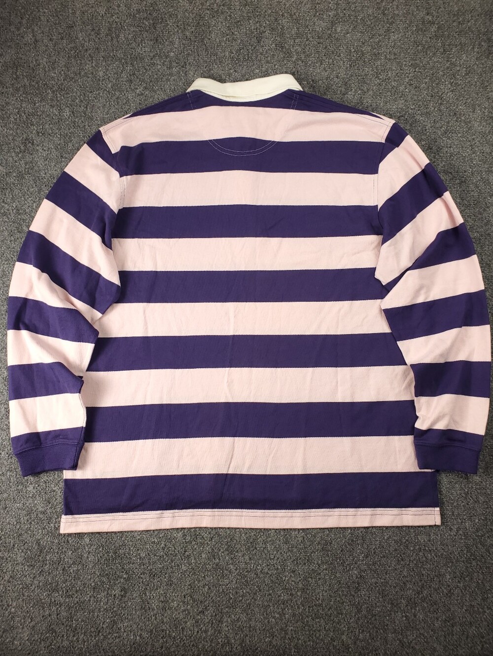 Lacoste Rugby Polo Shirt 2XL Long Sleeve Striped Purple Pink Contrast Collar - Picture 3 of 11